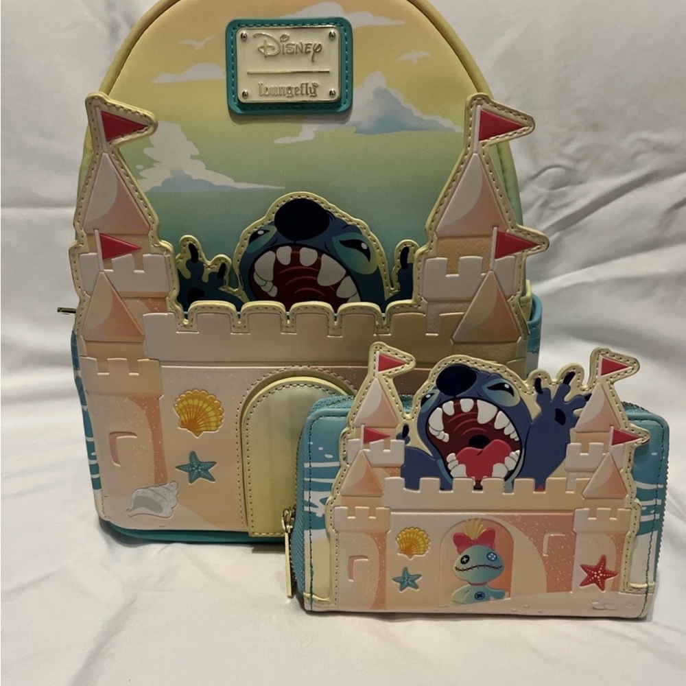 Disney Loungefly Stitch Sandcastle Backpack and Wallet Set